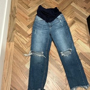 Pink blush frayed jeans